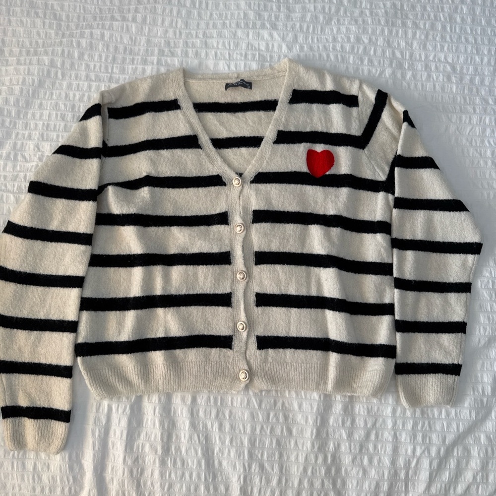 Black and White Striped Cardigan Sweater